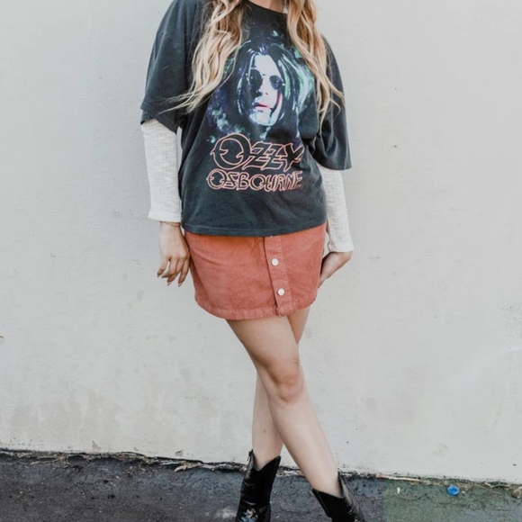 NWT FREE PEOPLE Corduroy myrrh pale rust mini skirt, Size 2 - Picture 4 of 9